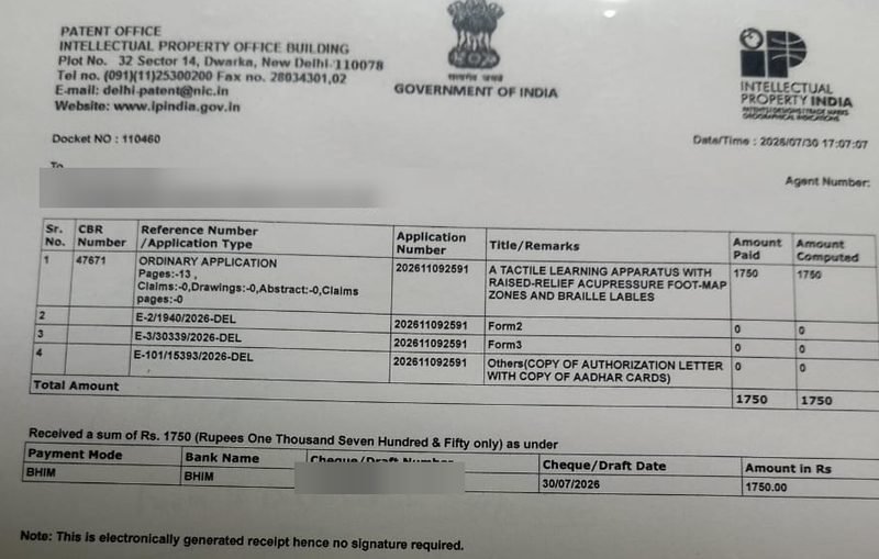 Filing receipt from the Patent Office, Intellectual Property India, for an ordinary patent application in the name of Avishi Gupta.